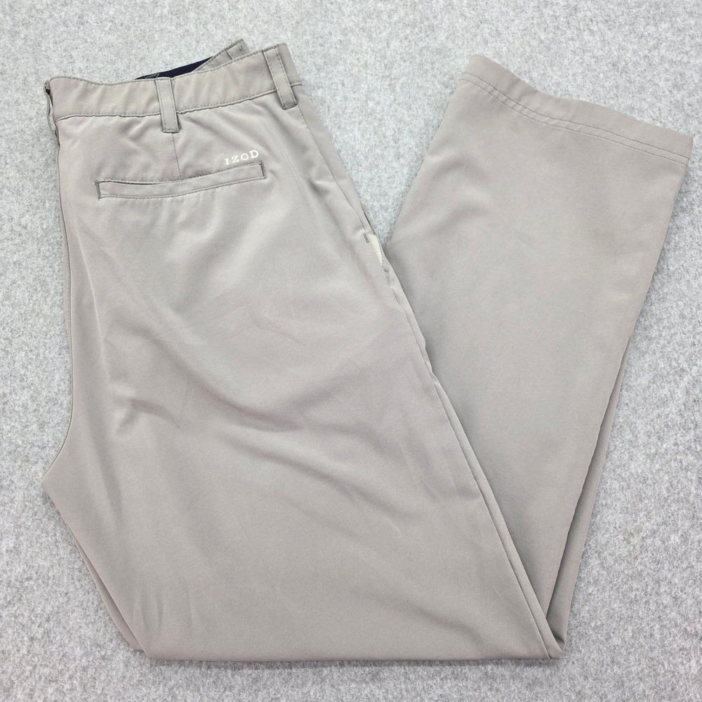 IZOD Golf Performance Pants Men's 36x30 Gray Flat Front Straight Fit Stretch